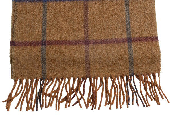 イギリス製  J CREW x MOON チェック メリノ ウール マフラー メンズ レディース / 古着 フリンジ付き 別注 モデル コラボ ブラウン 防寒