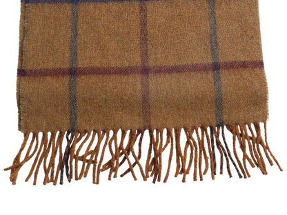 イギリス製  J CREW x MOON チェック メリノ ウール マフラー メンズ レディース / 古着 フリンジ付き 別注 モデル コラボ ブラウン 防寒
