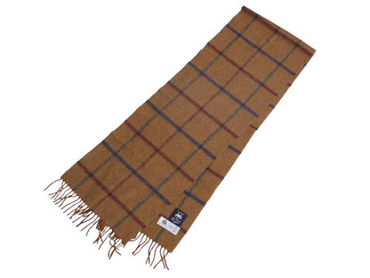 イギリス製  J CREW x MOON チェック メリノ ウール マフラー メンズ レディース / 古着 フリンジ付き 別注 モデル コラボ ブラウン 防寒