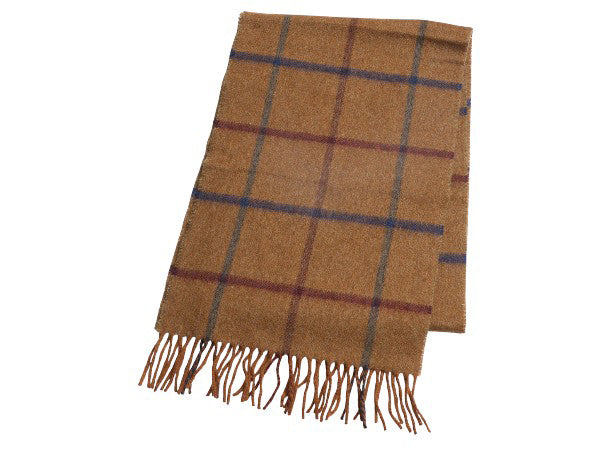 イギリス製  J CREW x MOON チェック メリノ ウール マフラー メンズ レディース / 古着 フリンジ付き 別注 モデル コラボ ブラウン 防寒