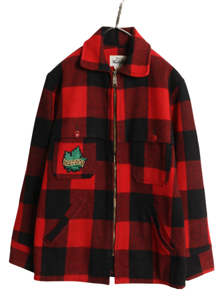 70s USA製 ウールリッチ ダブル マッキーノ ジャケット メンズ S 白タグ ヴィンテージ ハンティング ウール フルジップ ブロック チェック