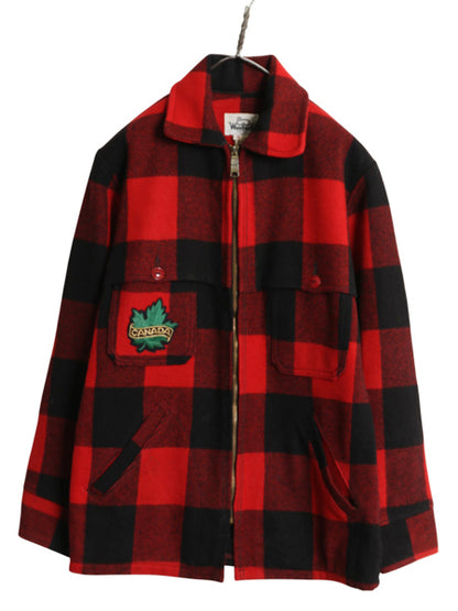 70s USA製 ウールリッチ ダブル マッキーノ ジャケット メンズ S 白タグ ヴィンテージ ハンティング ウール フルジップ ブロック チェック