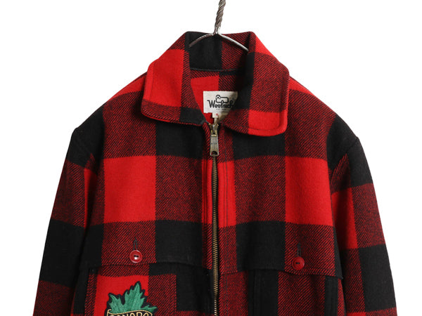 70s USA製 ウールリッチ ダブル マッキーノ ジャケット メンズ S 白タグ ヴィンテージ ハンティング ウール フルジップ ブロック チェック
