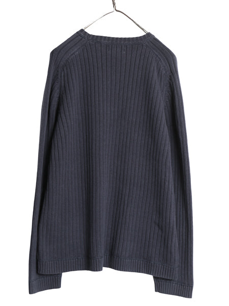 ポロ ジーンズ ラルフローレン コットン ニット セーター メンズ XXL 古着 クルーネック 長袖 ニット 無地 リブ編み 大きいサイズ ネイビー