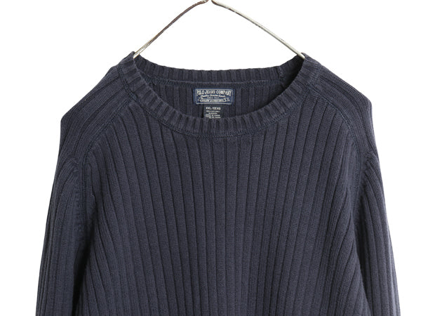 ポロ ジーンズ ラルフローレン コットン ニット セーター メンズ XXL 古着 クルーネック 長袖 ニット 無地 リブ編み 大きいサイズ ネイビー