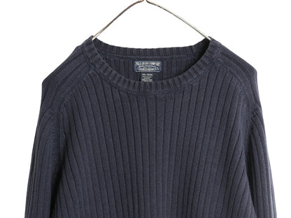 ポロ ジーンズ ラルフローレン コットン ニット セーター メンズ XXL 古着 クルーネック 長袖 ニット 無地 リブ編み 大きいサイズ ネイビー