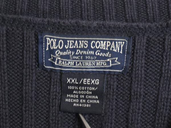 ポロ ジーンズ ラルフローレン コットン ニット セーター メンズ XXL 古着 クルーネック 長袖 ニット 無地 リブ編み 大きいサイズ ネイビー