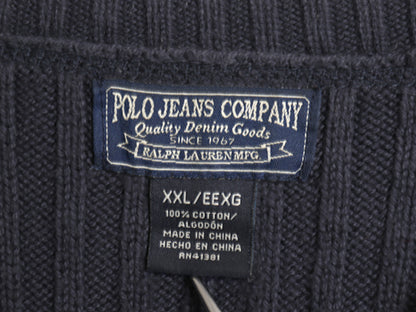 ポロ ジーンズ ラルフローレン コットン ニット セーター メンズ XXL 古着 クルーネック 長袖 ニット 無地 リブ編み 大きいサイズ ネイビー