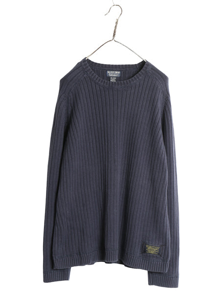 ポロ ジーンズ ラルフローレン コットン ニット セーター メンズ XXL 古着 クルーネック 長袖 ニット 無地 リブ編み 大きいサイズ ネイビー