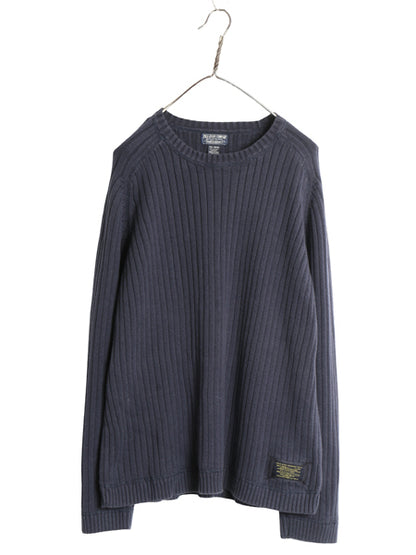 ポロ ジーンズ ラルフローレン コットン ニット セーター メンズ XXL 古着 クルーネック 長袖 ニット 無地 リブ編み 大きいサイズ ネイビー