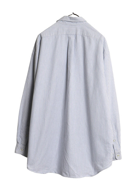 90s BIG SHIRT ラルフローレン ストライプ 長袖 ボタンダウン シャツ メンズ XL 古着 オールド ポロ オックスフォード 大きいサイズ 青 白