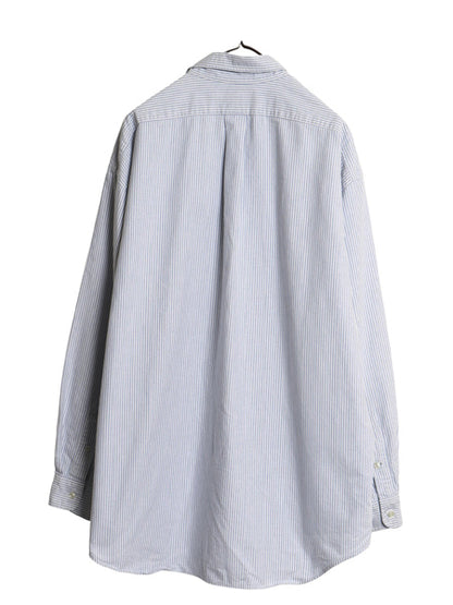 90s BIG SHIRT ラルフローレン ストライプ 長袖 ボタンダウン シャツ メンズ XL 古着 オールド ポロ オックスフォード 大きいサイズ 青 白