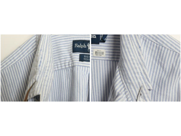 90s BIG SHIRT ラルフローレン ストライプ 長袖 ボタンダウン シャツ メンズ XL 古着 オールド ポロ オックスフォード 大きいサイズ 青 白