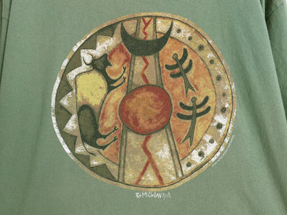 90s USA製 アート イラスト プリント Tシャツ メンズ XL オールド グラフィック ネイティブ シングルステッチ ヘビーウェイト 大きいサイズ