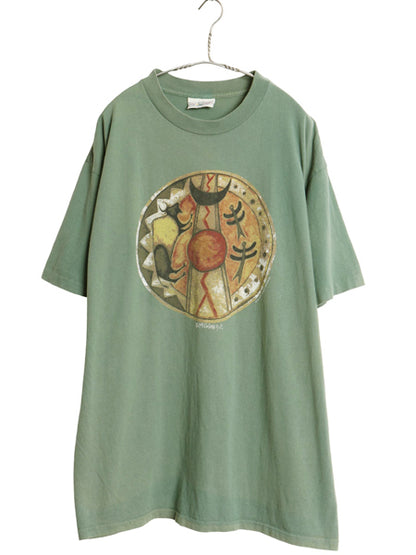 90s USA製 アート イラスト プリント Tシャツ メンズ XL オールド グラフィック ネイティブ シングルステッチ ヘビーウェイト 大きいサイズ