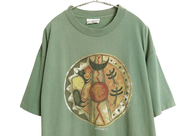 90s USA製 アート イラスト プリント Tシャツ メンズ XL オールド グラフィック ネイティブ シングルステッチ ヘビーウェイト 大きいサイズ