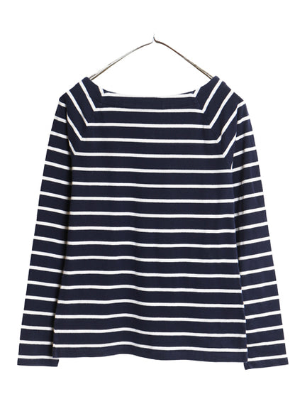 ローレン ラルフローレン ボートネック ボーダー 長袖 Tシャツ レディース L ポロ カットソー コットン ストレッチ ワンポイント ツートン