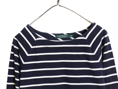 ローレン ラルフローレン ボートネック ボーダー 長袖 Tシャツ レディース L ポロ カットソー コットン ストレッチ ワンポイント ツートン