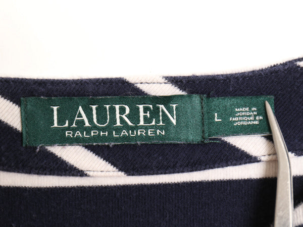 ローレン ラルフローレン ボートネック ボーダー 長袖 Tシャツ レディース L ポロ カットソー コットン ストレッチ ワンポイント ツートン