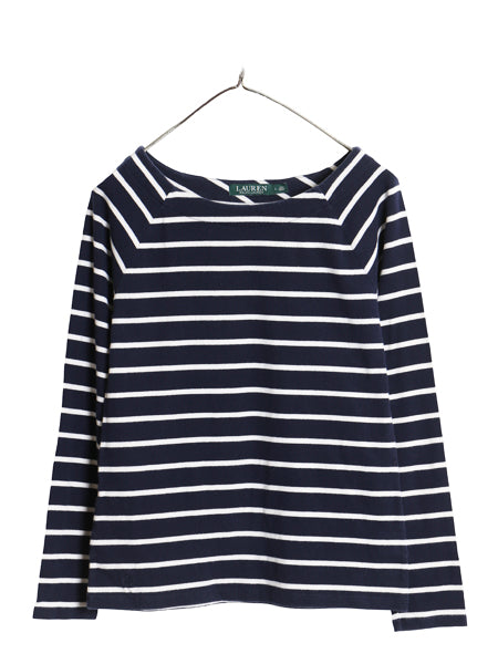 ローレン ラルフローレン ボートネック ボーダー 長袖 Tシャツ レディース L ポロ カットソー コットン ストレッチ ワンポイント ツートン