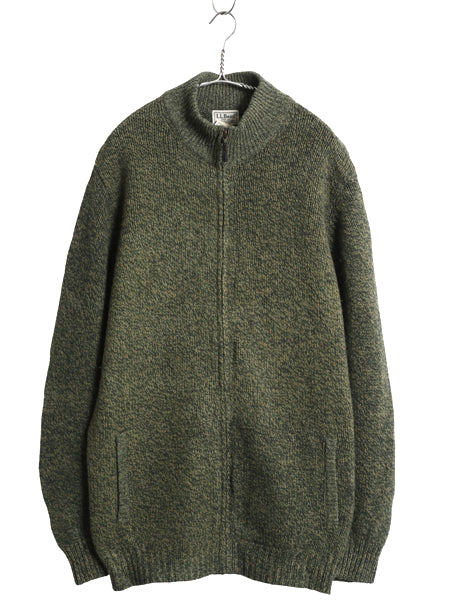 エルエルビーン フルジップ ニット セーター ジャケット メンズ L 古着 アウトドア ドライバーズ ラム ウール カーディガン 無地 グリーン
