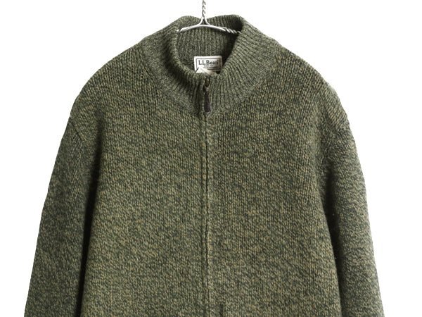 エルエルビーン フルジップ ニット セーター ジャケット メンズ L 古着 アウトドア ドライバーズ ラム ウール カーディガン 無地 グリーン