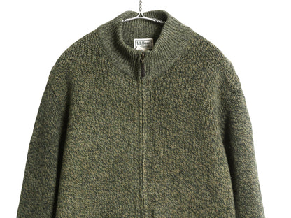 エルエルビーン フルジップ ニット セーター ジャケット メンズ L 古着 アウトドア ドライバーズ ラム ウール カーディガン 無地 グリーン