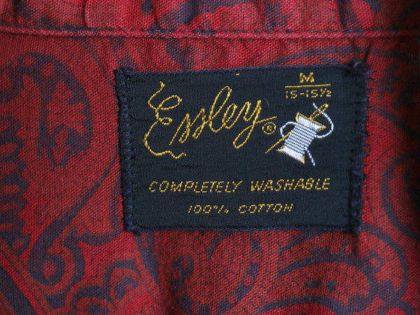 60s ★ Essley オリエンタル 総柄 ボタンダウン シャツ M ヴィンテージ 長袖シャツ テーパード スリム ボックス コットン BD ポケット付き