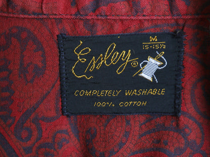 60s ★ Essley オリエンタル 総柄 ボタンダウン シャツ M ヴィンテージ 長袖シャツ テーパード スリム ボックス コットン BD ポケット付き