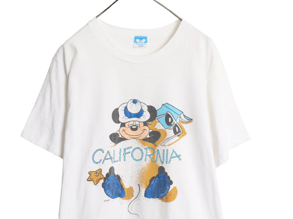80s USA製 ミッキー プリント Tシャツ メンズ レディース XL 小さめ L 程 ヴィンテージ ディズニー オフィシャル イラスト キャラクター 白