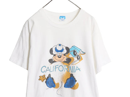 80s USA製 ミッキー プリント Tシャツ メンズ レディース XL 小さめ L 程 ヴィンテージ ディズニー オフィシャル イラスト キャラクター 白