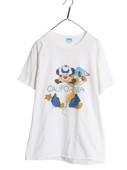 80s USA製 ミッキー プリント Tシャツ メンズ レディース XL 小さめ L 程 ヴィンテージ ディズニー オフィシャル イラスト キャラクター 白