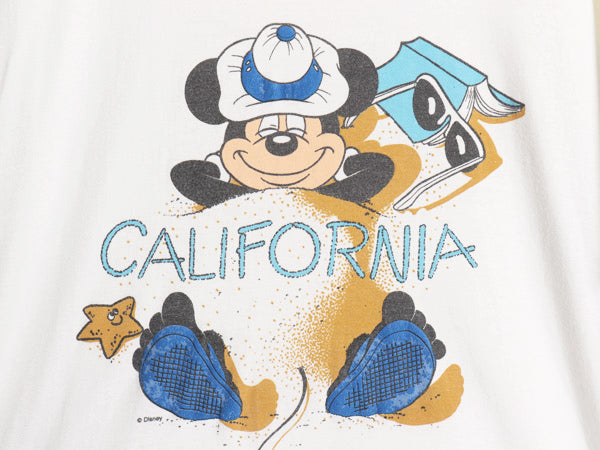 80s USA製 ミッキー プリント Tシャツ メンズ レディース XL 小さめ L 程 ヴィンテージ ディズニー オフィシャル イラスト キャラクター 白