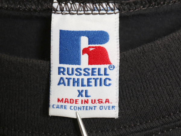 90s USA製 ラッセル モックネック 長袖Tシャツ メンズ XL 古着 オールド ロンT  無地 ヘビーウェイト コットン カットソー 大きいサイズ 黒