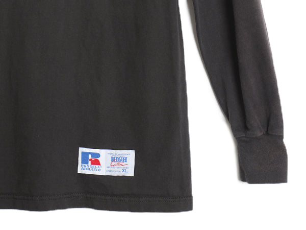 90s USA製 ラッセル モックネック 長袖Tシャツ メンズ XL 古着 オールド ロンT  無地 ヘビーウェイト コットン カットソー 大きいサイズ 黒