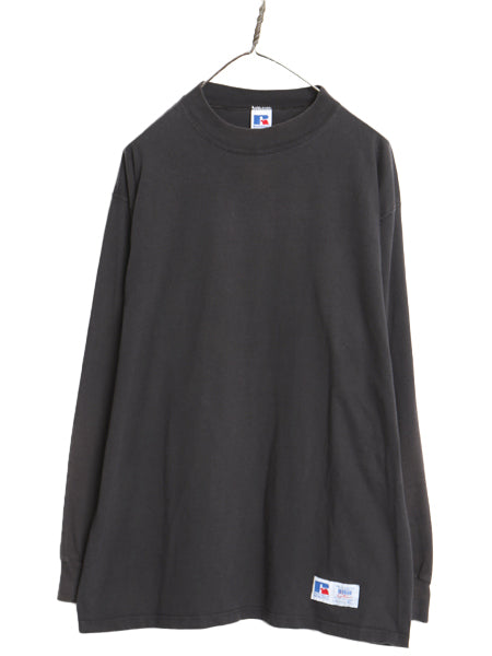 90s USA製 ラッセル モックネック 長袖Tシャツ メンズ XL 古着 オールド ロンT  無地 ヘビーウェイト コットン カットソー 大きいサイズ 黒