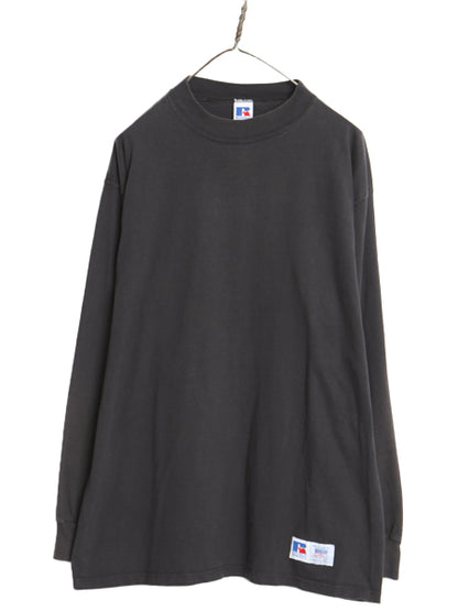 90s USA製 ラッセル モックネック 長袖Tシャツ メンズ XL 古着 オールド ロンT  無地 ヘビーウェイト コットン カットソー 大きいサイズ 黒