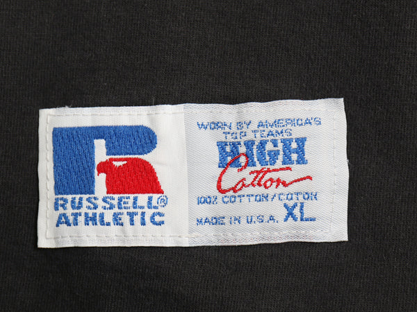 90s USA製 ラッセル モックネック 長袖Tシャツ メンズ XL 古着 オールド ロンT  無地 ヘビーウェイト コットン カットソー 大きいサイズ 黒