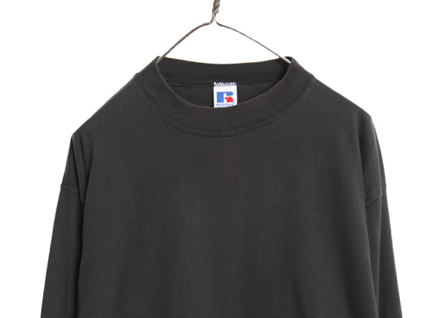 90s USA製 ラッセル モックネック 長袖Tシャツ メンズ XL 古着 オールド ロンT  無地 ヘビーウェイト コットン カットソー 大きいサイズ 黒
