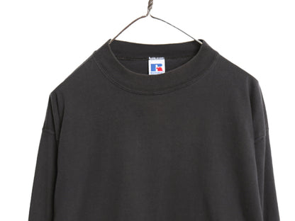 90s USA製 ラッセル モックネック 長袖Tシャツ メンズ XL 古着 オールド ロンT  無地 ヘビーウェイト コットン カットソー 大きいサイズ 黒