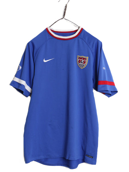 00s ナイキ アメリカ 代表 サッカー プラクティス シャツ メンズ M / 古着 オールド 当時物 フットボール トレーニング USA カットソー 青