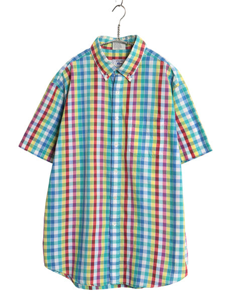 70s 80s ラコステ チェック 半袖 ボタンダウン シャツ メンズ XL 小さめ L 程/ ヴィンテージ 半袖シャツ コットン マルチカラー カジュアル