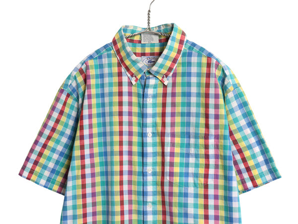 70s 80s ラコステ チェック 半袖 ボタンダウン シャツ メンズ XL 小さめ L 程/ ヴィンテージ 半袖シャツ コットン マルチカラー カジュアル