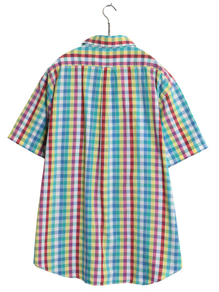 70s 80s ラコステ チェック 半袖 ボタンダウン シャツ メンズ XL 小さめ L 程/ ヴィンテージ 半袖シャツ コットン マルチカラー カジュアル