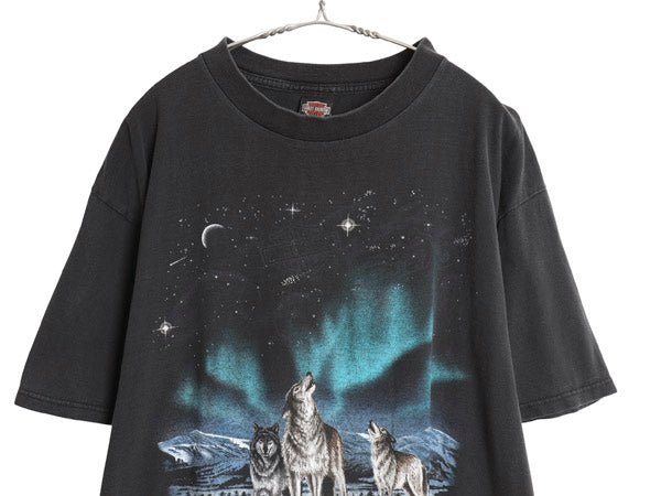 90s USA製 ハーレー ダビッドソン 両面 プリント Tシャツ メンズ XL / オールド ウルフ イーグル バイク アート イラスト 大きいサイズ 黒