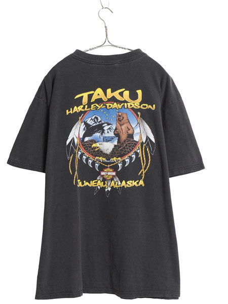 90s USA製 ハーレー ダビッドソン 両面 プリント Tシャツ メンズ XL / オールド ウルフ イーグル バイク アート イラスト 大きいサイズ 黒