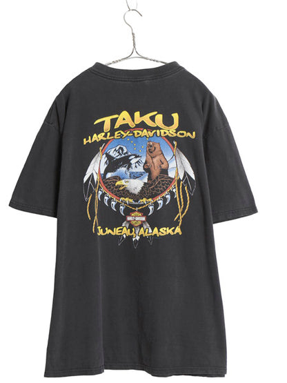 90s USA製 ハーレー ダビッドソン 両面 プリント Tシャツ メンズ XL / オールド ウルフ イーグル バイク アート イラスト 大きいサイズ 黒
