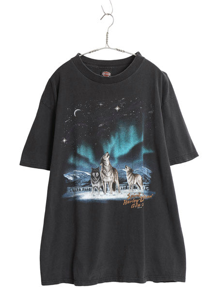 90s USA製 ハーレー ダビッドソン 両面 プリント Tシャツ メンズ XL / オールド ウルフ イーグル バイク アート イラスト 大きいサイズ 黒