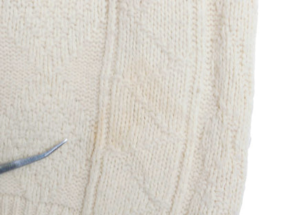 80s USA製 LAHMAR フィッシャーマン ニット カーディガン メンズ M 古着 ヴィンテージ アラン セーター 前開き 重ね着 アクリル ナチュラル