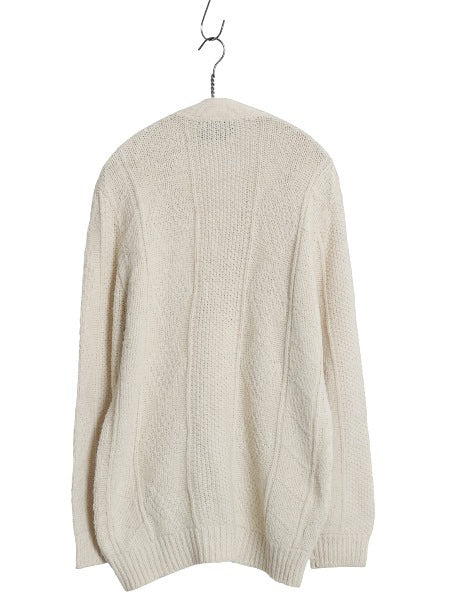 80s USA製 LAHMAR フィッシャーマン ニット カーディガン メンズ M 古着 ヴィンテージ アラン セーター 前開き 重ね着 アクリル ナチュラル